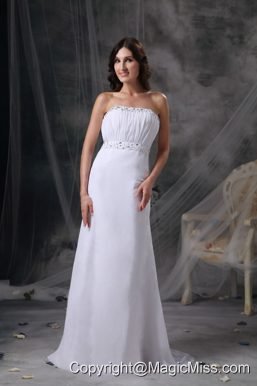 White Column Strapless Floor-length Chiffon Beading and Ruch Prom / Celebrity Dress