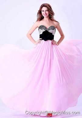 Pink and Black Sweetheart Beaded Prom / Evening Dress With Hand Made Flower