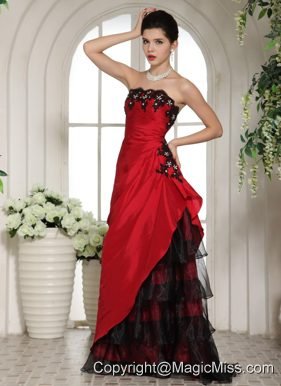 2013 Wine Red Ruffled Layeres Prom Dress With Appliques and Ruch