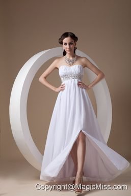 Simple White white Sweetheart Prom Dress Chiffon and Elastic Wove Satin