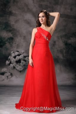 Custom Made Red One Shoulder Plus Size Prom / Evening Dress Chiffon Appliques