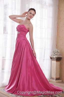 Hot Pink A-Line / Princess Sweetheart Court Train Taffeta Beading Prom Dress
