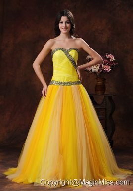 Yellow Sweerheart Beaded Decorate On Tulle Prom Dress In Phoenix Arizona