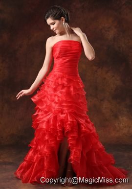 High Slit Red Ruffled Layers Ruched Bodice For 2013 Prom Dress In Alaska