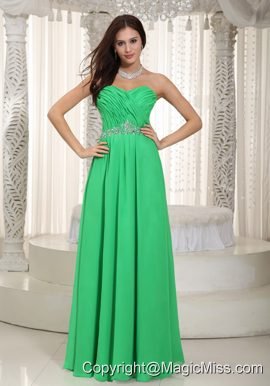 Spring Green Empire Sweetheart Floor-length Chiffon Ruch and Beading Prom Dress