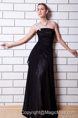 Black Empire One Shoulder Floor-length Chiffon Beading Evening Dress