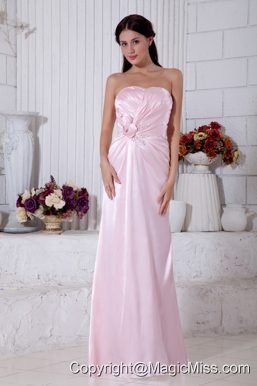 Light Pink Empire Strapless Beading Bridesmaid Dress Floor-length Elastic Woven Satin