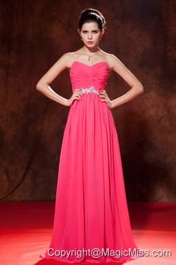 Coral Red Empire Sweetheart Floor-length Chiffon Beading Prom Dress