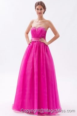 Hot Pink A-line SweetheartFloor-length Tulle Beading Prom Dress