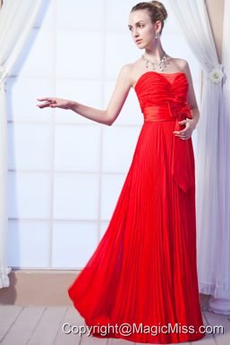 Red Empire Strapless BrushTrain Chiffon Ruch Prom Dress