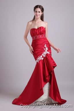 Red Mermaid Sweetheart Brush Train Taffeta Lace and Beading Prom / Evening Dress