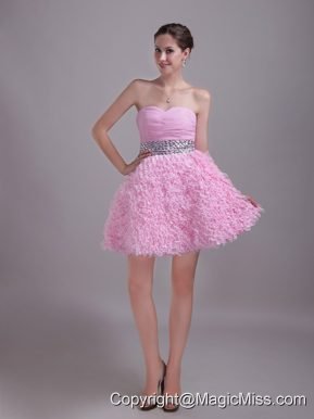 Baby Pink A-Line / Princess Sweetheart Mini-length Chiffon and Lace Rhinestone Prom / Homecoming Dress