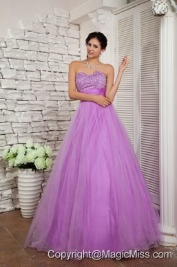 Lavender A-line Sweetheart Floor-length Organza Beading Prom Dress