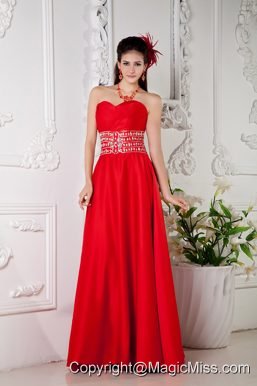Red Empire Sweetheart Floor-length Satin Beading Prom / Evening Dress
