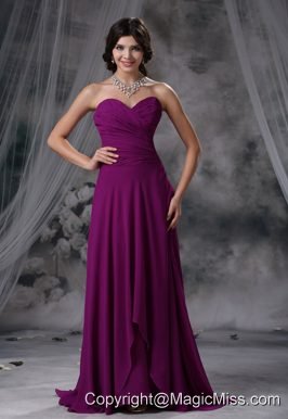 Sibley Iowa Ruched Decorate Bodice Purple Chiffon Brush Train Sweetheart Neckline 2013 Prom / Evening Dress