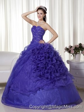 Purple Ball Gown Sweetheart Floor-length Organza Beading and Ruch Quinceanera Dress
