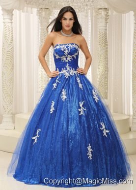 Royal Blue A-line Pron Dress With Appliques Paillette Over Skirt Tulle In New Jersey