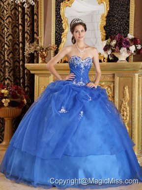 Blue Ball Gown Sweetheart Floor-length Organza Appliques Quinceanera Dress