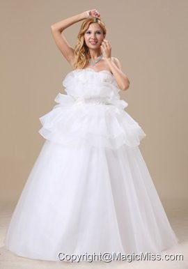 Appliques Decorate Bust Strapless Floor-length Organza Exclusive Style 2013 Wedding Dress