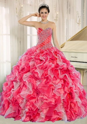 Custom Make Red and White Quinceanera Dress with Beadeing and Ruffles for Custom Made