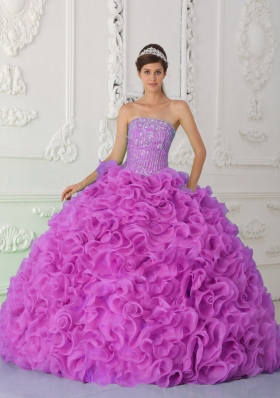 Strapless Fuchsia 2013 Quinceanera Dresses  with Ruffles and Beading