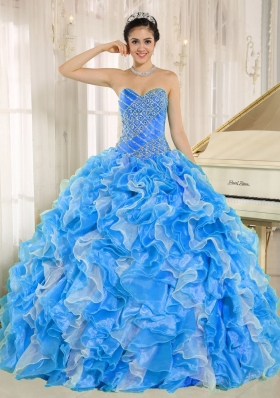 2014 Spring Beaded and Ruffles Custom Made For 2013 Quinceanera Dress In Blue