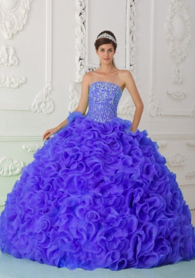 Purple New Style Quinceanera Dress Ball Gown Strapless Organza Beading