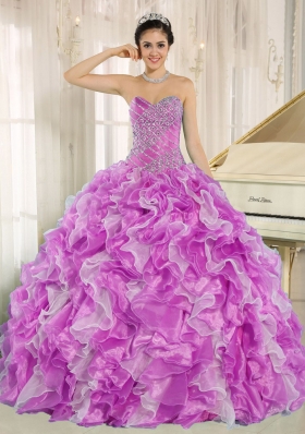 Beaded and Ruffles Lilac and White Quinceanera Ball Gowns for Custom Made