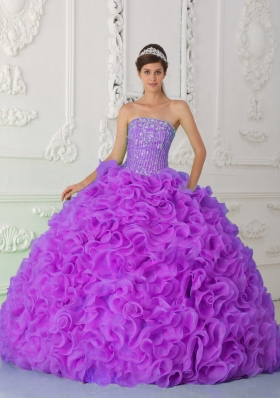 Fuchsia Ball Gown Strapless Organza Beading Sweet Sixteen Dress