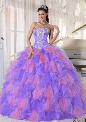 Multi-color Sweetheart Organza Appliques Decorate Quinceanera Dress