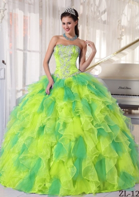 Organza Sweetheart Appliques Quinceanera Dress with Flower on Sash