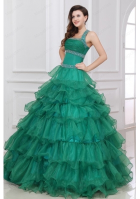 Halter Top Beading and Ruffles Layered Quinceanera Dress