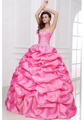 Strapless Appliques and Pick Ups Quinceanera Dress in Rose Pink