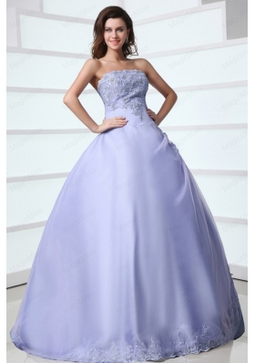 2015 Spring Strapless Appliques Decorate Quinceanera Dress in Lavender