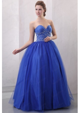 Beaded Decorate Sweetheart Royal Blue Quinceanera Dress with Ruching