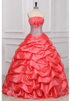 Strapless Sequins and Pick Ups Long Quinceanera Dress in Watermelon