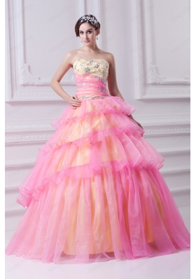 Pretty Ball Gown Strapless Hot Pink Quinceanera Dress With Zipper Up