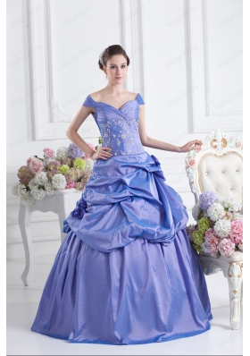 Blue Off The Shoulder Pick Ups Purple Quinceanera Dress with Beading