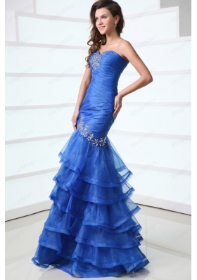 Sexy Blue Mermaid Sweetheart Organza 2015 Prom Dress with Beading