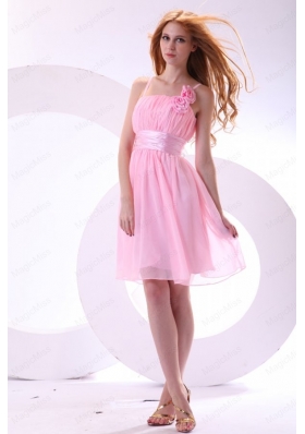 Pretty A Line Straps Pink High Low Chiffon Ruching Prom Dress