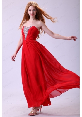 Red Empire Sweetheart Beading Floor Length Chiffon 2015 Prom Dress