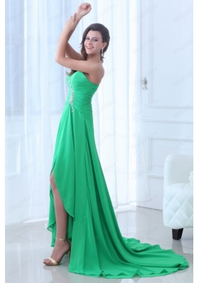 Turquoise Sweetheart Beading Ruching High Low Prom Dress
