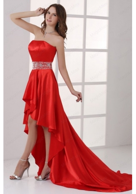 Sweetheart High Low Red Empire Beaded Decorate Waist Prom Dress