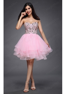 Princess Baby Pink Sweetheart Beading Organza Knee Length Prom Dress