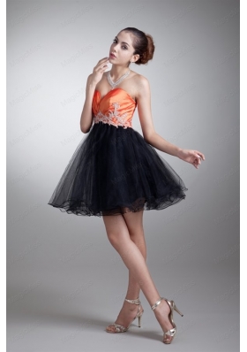 Cute Sweetheart Orange Mini Length Tulle Appliques Prom Dress