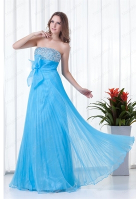 Elegant Empire Strapless Beading Chiffon Aqua Blue 2015 Prom Dress