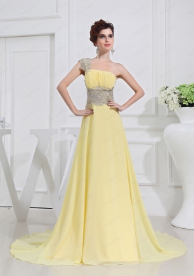 2015 The most Popular Empire One Shoulder Prom Dresses with Court Train