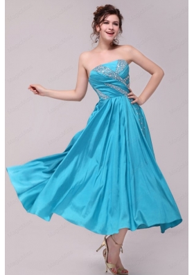 Elegant Aqua Blue A Line Strapless Taffeta Beading Bridesmaid Dresses