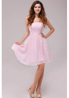 Baby Pink Strapless Sequins Empire Bridesmaid Dress for Wedding Party