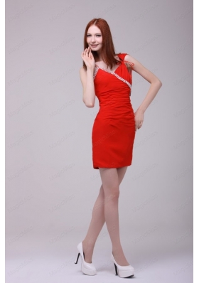 Column Red Asymmetrical Mini Length Beading Bridesmaid Dress with Chiffon